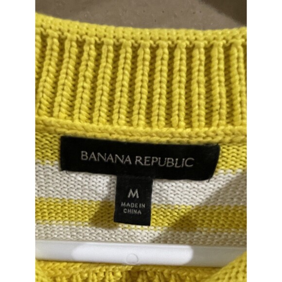 Banana Republic Womens Sweater Cable Knit Striped Pullover Long Sleeve Yellow M - Picture 3 of 3